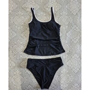 Cupshe Women Black Ruched Ric-Rac Tankini Swimsuit Set Medium